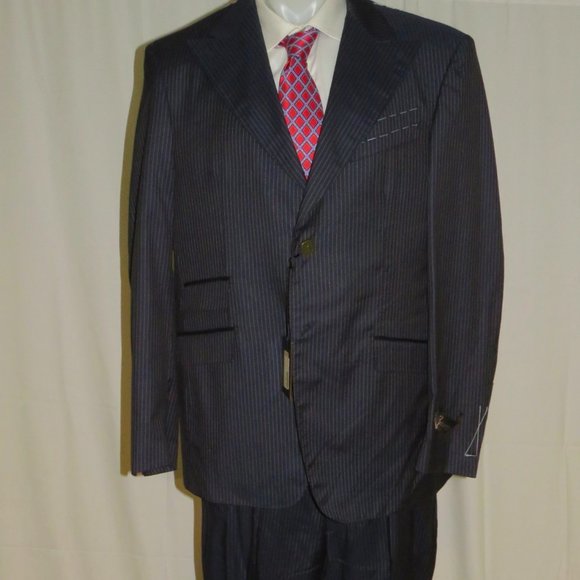 Billionaire Couture Silk Blend Blue Striped Two Button Suit 58 48 NWT $4300 - Picture 5 of 16